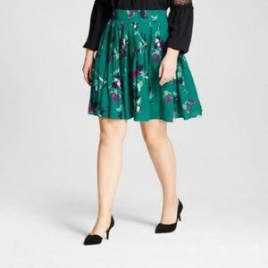 Merona Green Print Floral Skirt